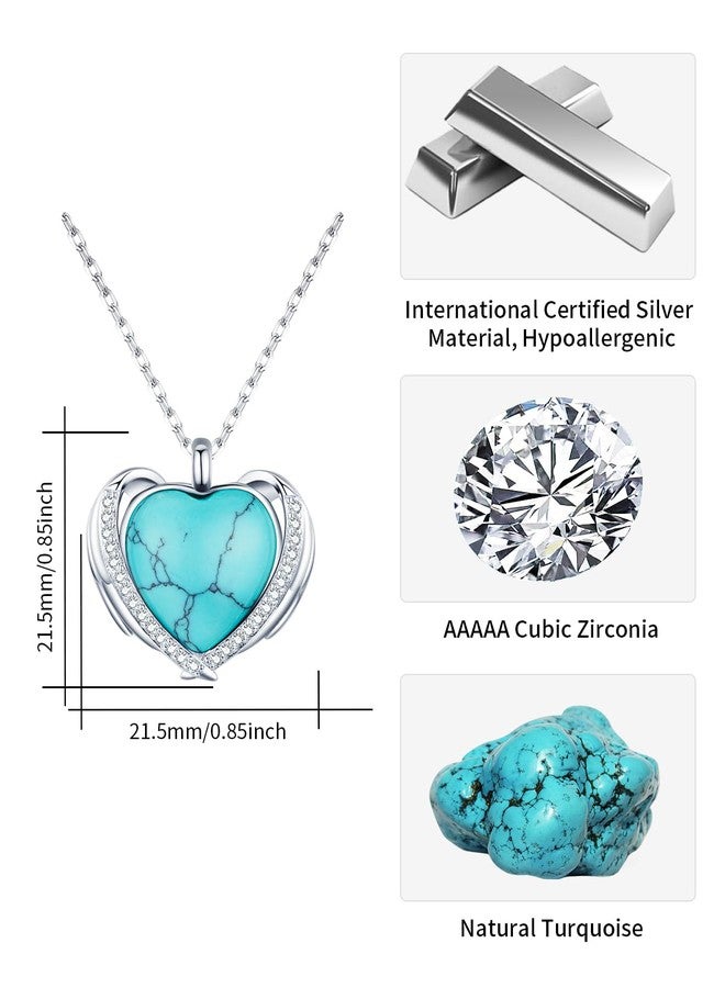 BDL Turquoise Necklace - Sterling Silver Angel Wing Heart Shape Natural Turquoise with 5A Cubic Zirconia Pendant Necklace for Women, Western Jewelry, Gifts for Women Wife Moms Grandma… - Image 5